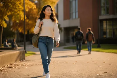 Confident College Student Walking on Campus