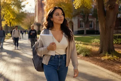 Confident College Student Walking on Campus
