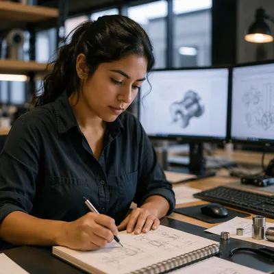 Focused Latina Engineer at Modern Workstation