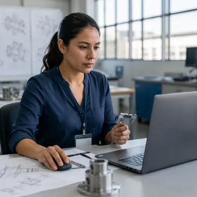 Focused Latina Engineer at Studio Desk