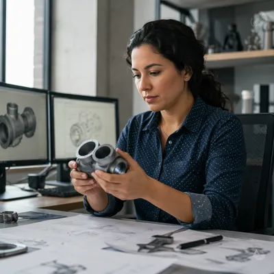 Focused Latina Engineer at Design Desk