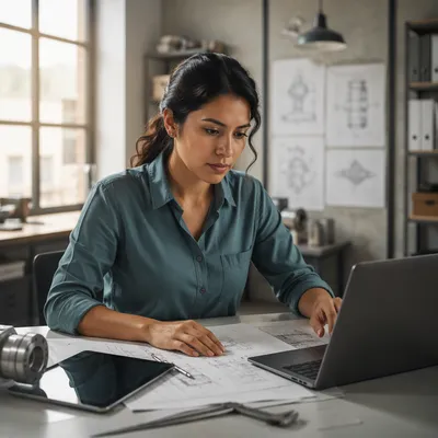 Focused Latina Engineer at Studio Desk