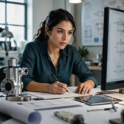 Focused Latina Engineer at Design Desk