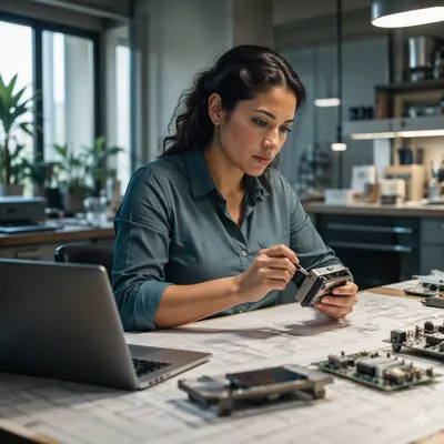 Focused Latina Engineer at Design Studio Desk