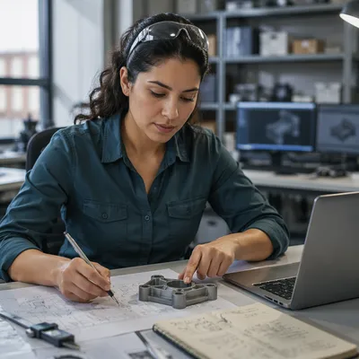 Focused Latina Engineer at Design Desk