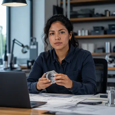 Focused Latina Engineer at Design Desk
