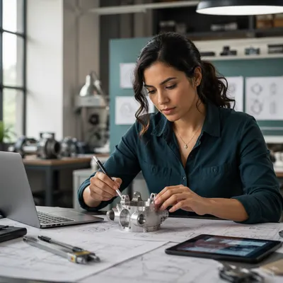 Focused Latina Engineer at Design Desk
