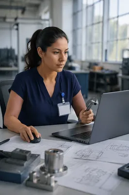 Focused Latina Engineer at Studio Desk