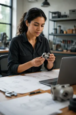Focused Latina Engineer at Studio Desk
