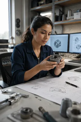 Focused Latina Engineer at Studio Desk