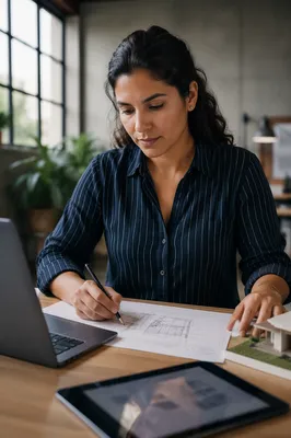 Focused Latina Engineer at Modern Desk