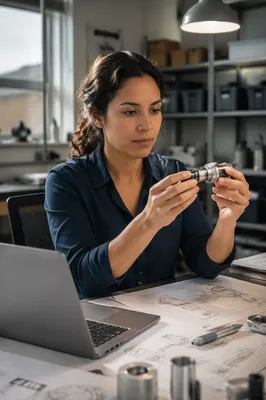 Focused Latina Engineer at Design Desk