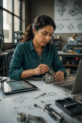 Focused Engineer Working at Design Studio Desk