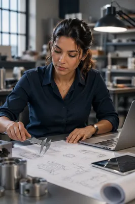 Focused Latina Engineer at Studio Desk