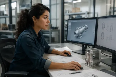 Focused Latina Engineer at Design Workstation
