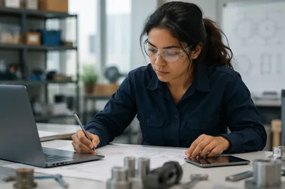 Focused Latina Engineer at Studio Desk