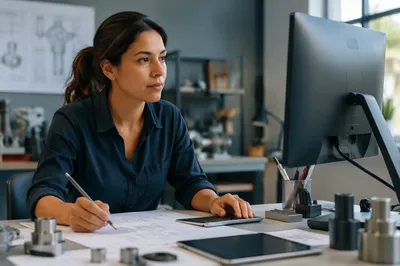 Focused Latina Engineer at Studio Desk