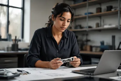 Focused Latina Engineer at Studio Desk