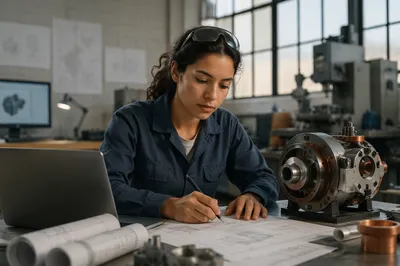 Focused Latina Engineer at Modern Workstation