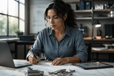 Focused Engineer Reviewing Technical Sketches
