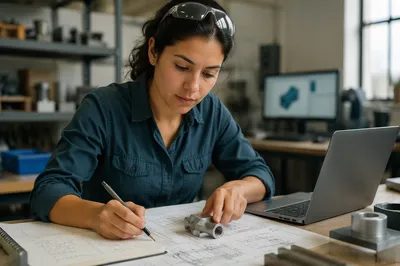 Focused Latina Engineer at Design Desk