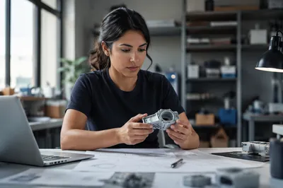 Focused Latina Engineer in Design Studio