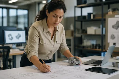 Focused Engineer Reviewing Technical Drawing