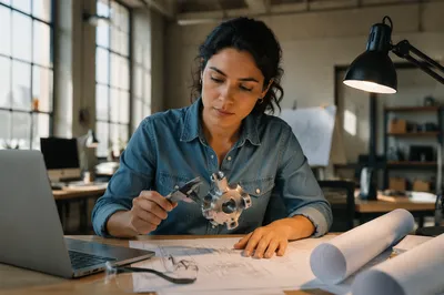 Focused Latina Engineer at Design Desk