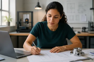 Focused Latina Engineer at Studio Desk