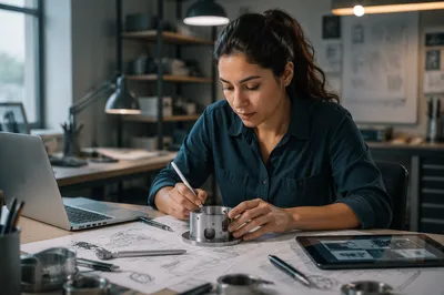 Focused Latina Engineer at Design Desk