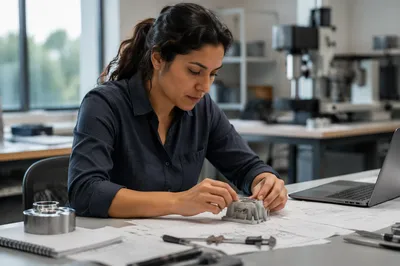 Focused Engineer Reviewing Plans at Worktable