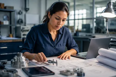 Focused Latina Engineer at Design Desk