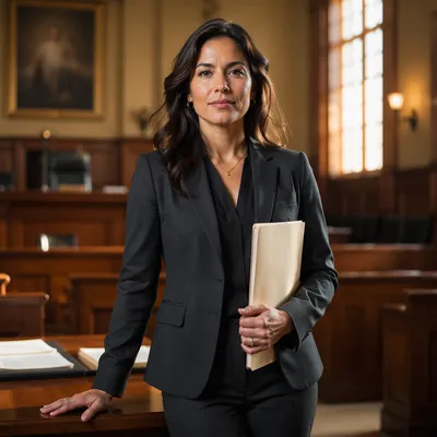 Confident Latina Lawyer in Courtroom Portrait