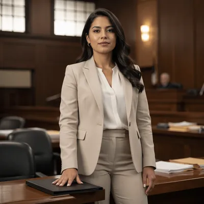 Confident Latina Lawyer in Modern Courtroom
