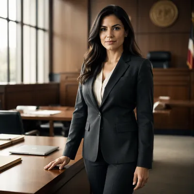 Confident Latina Lawyer in Modern Courtroom