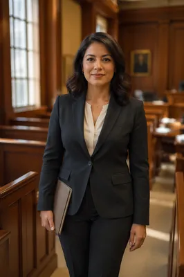 Confident Latina Lawyer in Sunlit Courtroom