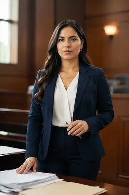 Confident Latina Lawyer in Modern Courtroom