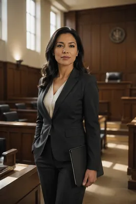 Confident Latina Lawyer in Modern Courtroom