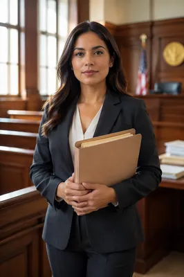 Confident Latina Lawyer in Sunlit Courtroom