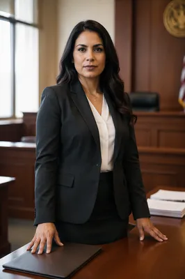 Confident Latina Lawyer in Courtroom Portrait