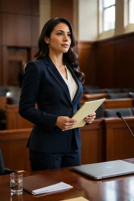 Confident Latina Lawyer in Modern Courtroom