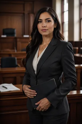 Confident Latina Lawyer in Modern Courtroom