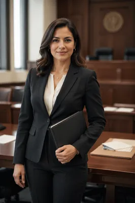 Confident Latina Lawyer in Modern Courtroom