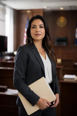 Confident Latina Lawyer in Modern Courtroom