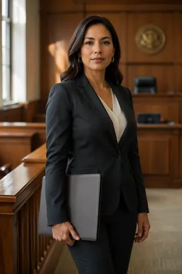 Confident Latina Lawyer in Modern Courtroom