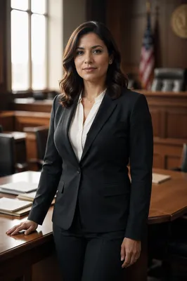 Confident Latina Lawyer in Modern Courtroom