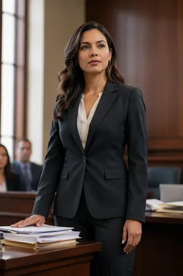 Confident Latina Lawyer in Modern Courtroom