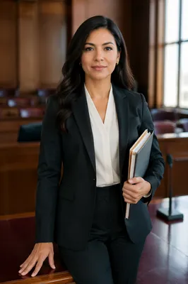 Confident Latina Lawyer in Modern Courtroom