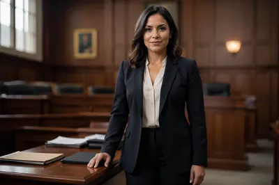 Confident Latina Lawyer in Courtroom Portrait