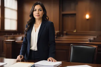 Confident Latina Lawyer in Modern Courtroom